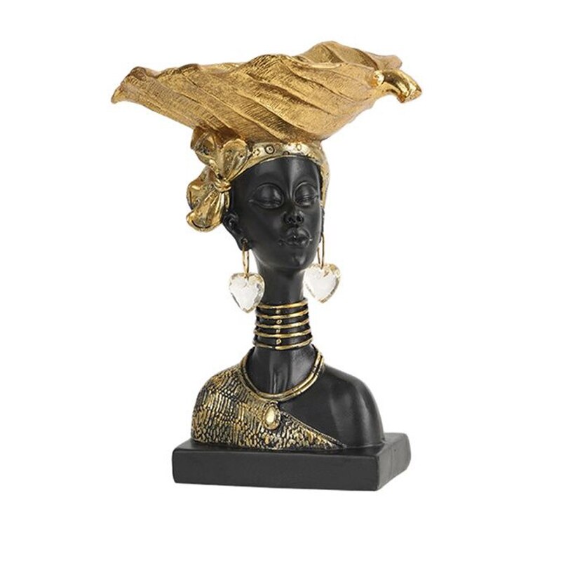 African Women Sculptures Figurines Storage Home Decoration Office Table Desk Accessories Resin People Statue Ornament Room Decor