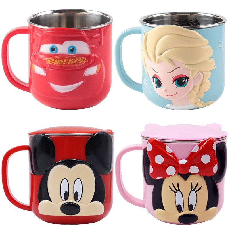 Disney Cups Frozen Elsa Anna Princess Cartoon Milk Cup krus 3d Mickey Minnie rustfrit stål kop baby børnepiger kaffekrus