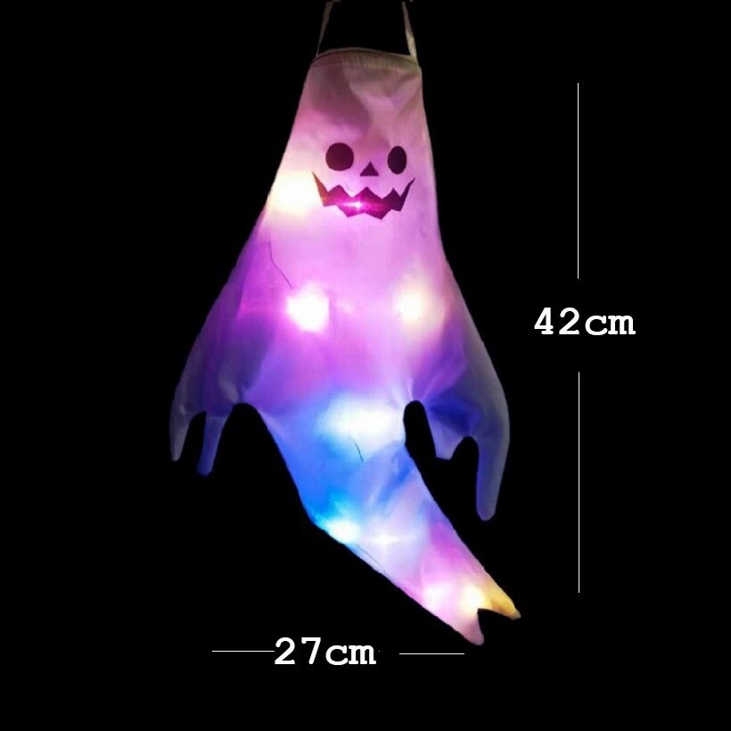 Halloween Ghost Hanging with LED Light Spooky Ghost Flag Indoor Outdoor Prop Decoration Tree Pendant Ornament Party DIY Supplies