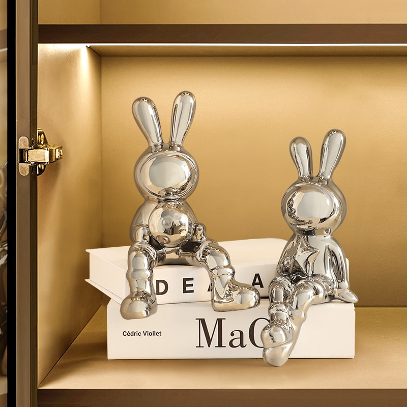 Galwaniczny zestaw królików 2PCS rzeźby do wystroju domu biurowy dekoracja dekoracji salonu statua zwierząt 2023 królik