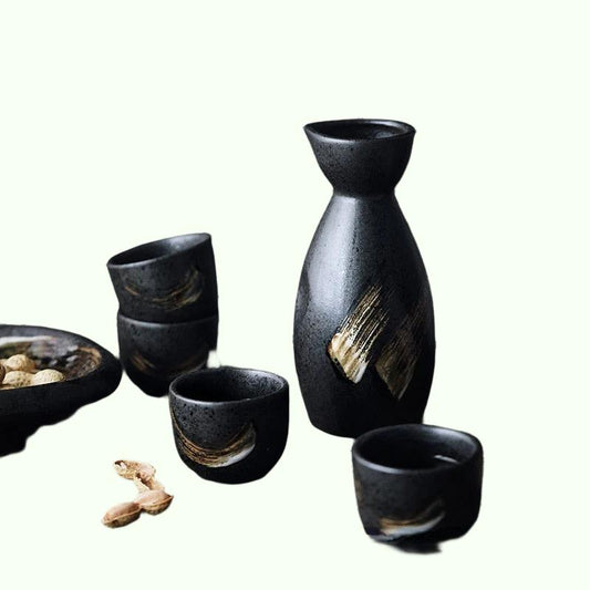 Japansk stil vinsett, keramisk sake -sett, vin dispenser, hvitvin, risvinkopp, lite vinglass, hjemmetrikkesett