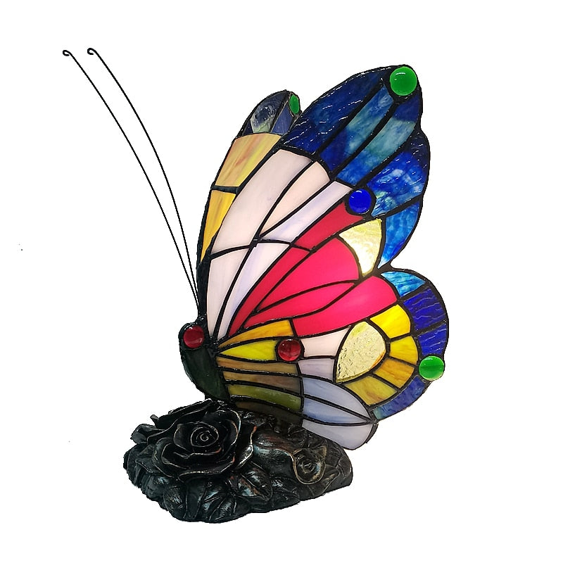 New American Butterfly Night Table Lamp Tiffany Style Bedroom Bedside Feeding Bar Ambiance Stained Glass Lamp Decoration