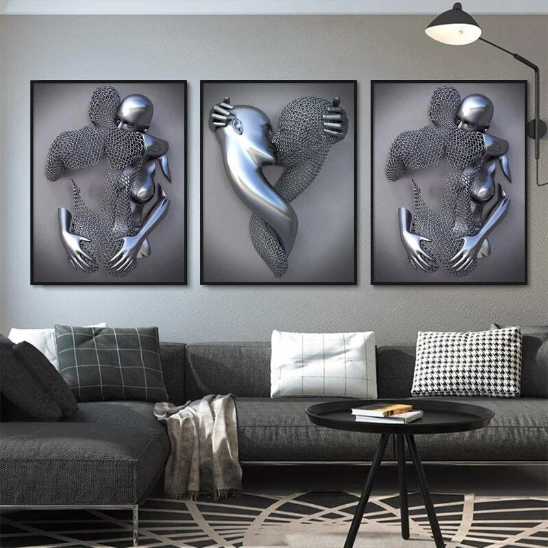 Tela art scultura di figura metal che dipinge poster astratto romantico e pinta arte da parete immagine moderna soggiorno decorazione per la casa