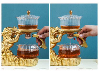 Conjunto de chá antigo para adultos | Bule de chá de dragão oriental | Conjunto de chá vintage chinês