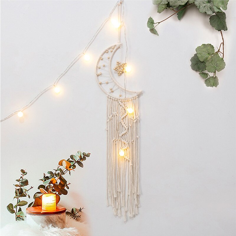 Bohemian Moon Dream Catcher With Light or Without Light,Tassel Macrame Dreamcatcher Gifts for Girl,Wall Hanging Home Decor