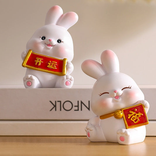 2023 Ornamen Kelinci Tahun Baru Cina Kawaii Desktop Ornamen Kreatif Resin Kue Dekorasi Hadiah Zodiak Kelinci Anak -anak