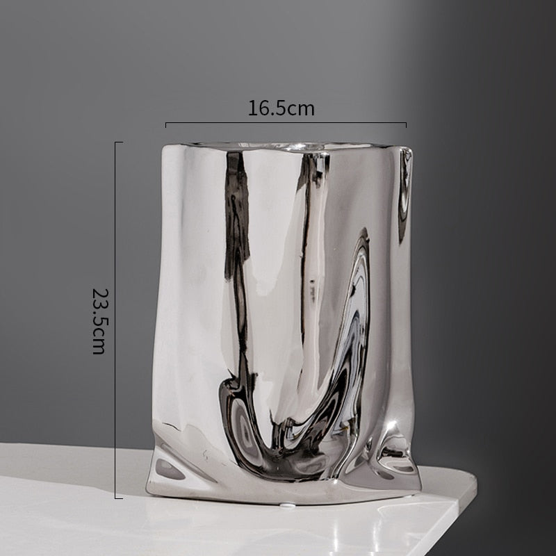 Luxury cerámica planta de plata jarrón electroplatando sala de estar floral arreglo de arte hotel decoración de la maceta accesorios para el hogar