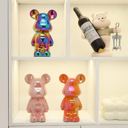 Northeuins Ceramic Luxury Violence Bear Figurine colorate Orsacchiotto Elettroplate Orsacchi Orso Articolo Ornamenti decorativi del soggiorno