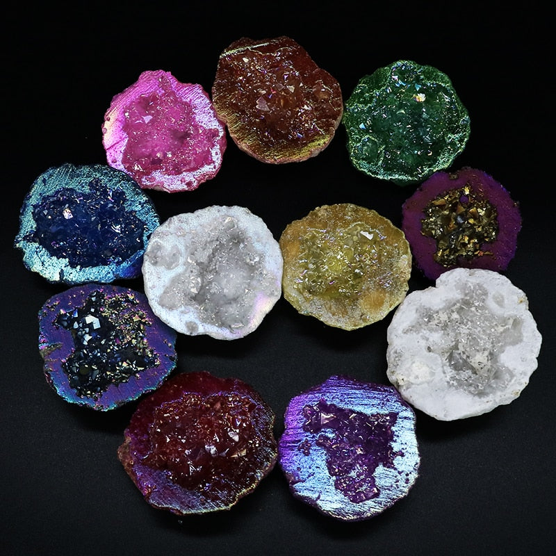 Naturalny agat galwanizowany kolor obfitości Reiki leczenie surowe kryształowe geodę próbki pokój dekoracje mineralne dekoracja domu