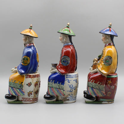 Keramisk kinesisk kejsarstaty, handmålad keramisk figur, färgglad porslin, heminredning