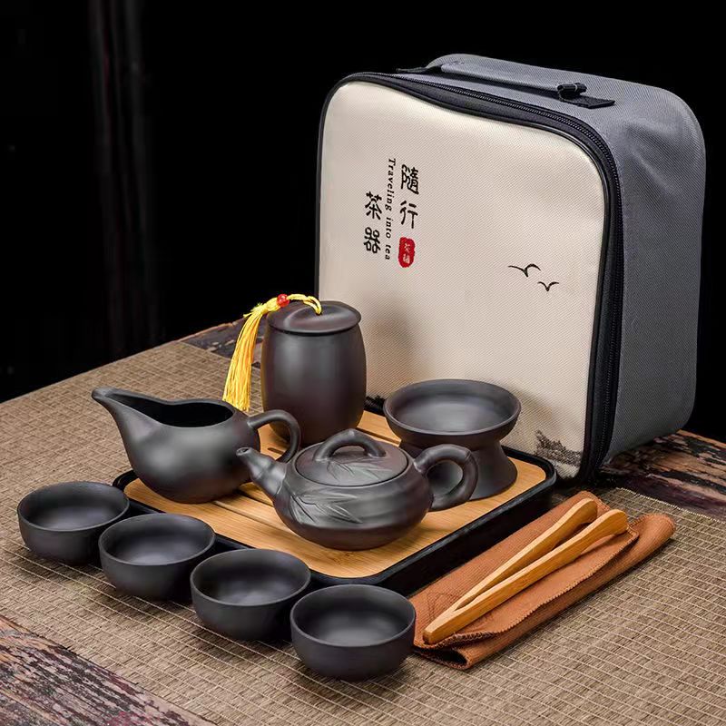 9 kpl Set Teavere Retro Designer Cool Purple Sand Ceraamic Teadot Set Travel Kong Fu Tea Kit Posliini Purple Sand Pot Infuser