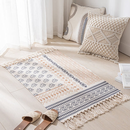 Bomullslinne vävda vintage tofsar matta boho rum dekor estetiska sängkanten sängmattor vardagsrum enkelt hemvistgolvmatta