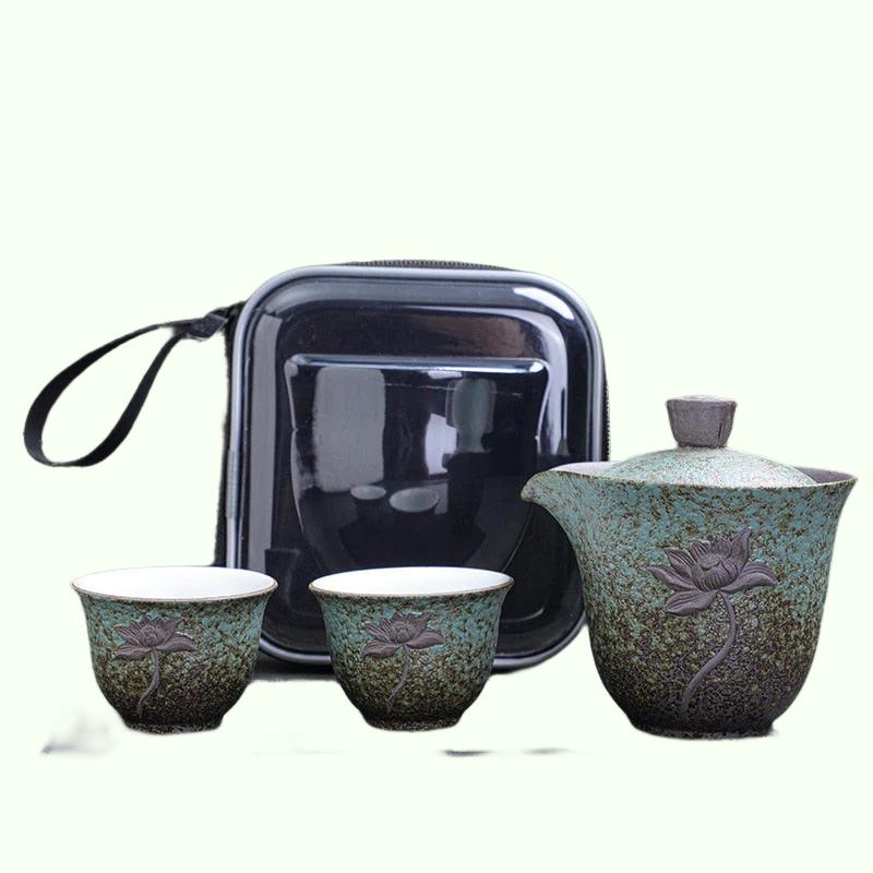 Lotus Kung Fu Reise Tee-Set Keramik Teekanne Teetasse Gaiwan Porzellan Teaset Wasserkocher Teegeschirr Sets Drink Tee Zeremonie