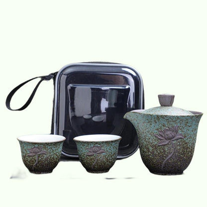 Service à thé de voyage Lotus Kung Fu, théière en céramique, tasse à thé en porcelaine Gaiwan, bouilloires, service à boissons, cérémonie du thé