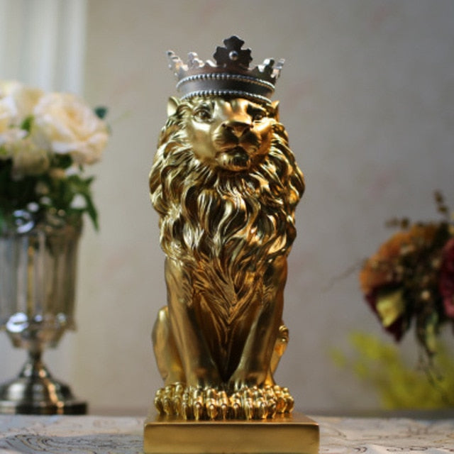 Singa patung -patung hewan resin mahkota singa patung buatan tangan karya seni hadiah dekorasi kantor rumah ornamen meja ruang tamu dekorasi rumah
