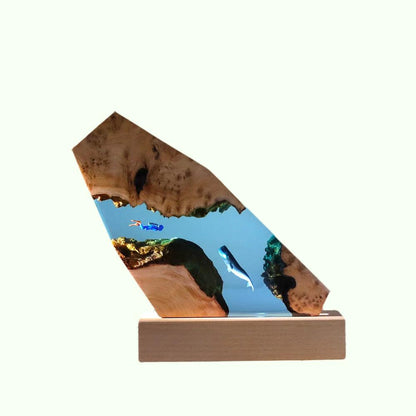 카스트 동굴 고래 다이버 테이블 장식 해양 예술 공예 단단한 나무 수지 램프 생일 선물 보석 장식 홈