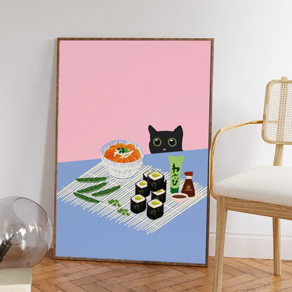 Korean Food Street Kimchee Poster Print Moderne Black Cat Picnic Kitchen Wall Art Canvas Painting Decor Home Easter Kidroom