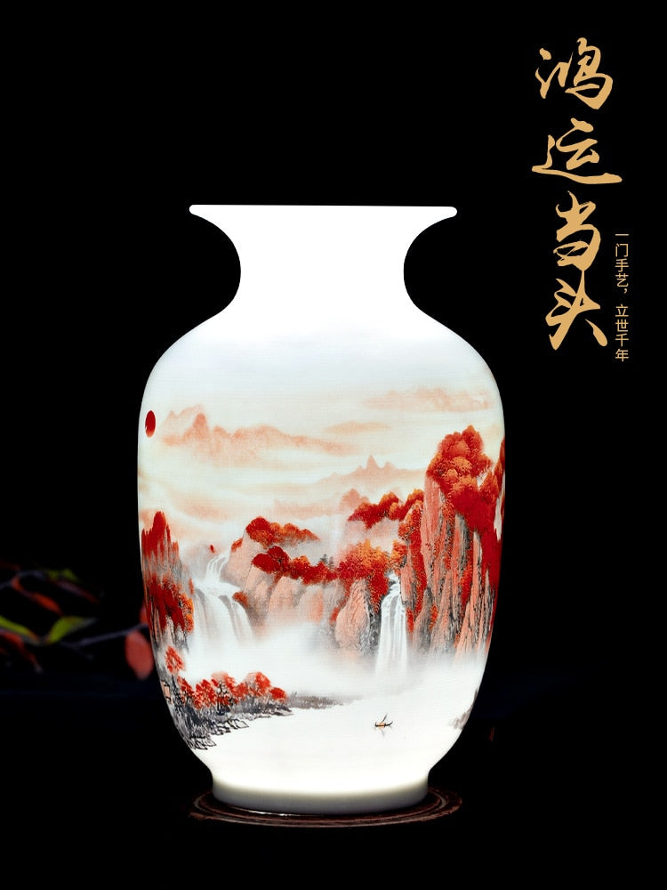 Jingdezhen Vase en céramique Vintage chinois Vases traditionnels décoration de la maison Vase Animal Fine Surface lisse Articles d'ameublement 