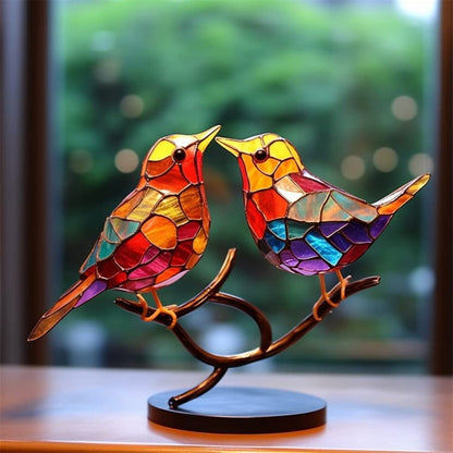 Fargede akrylfugler på gren stasjonære ornamenter akrylmateriale fugler hjemme ornamenter papegøye anheng beste morsdag gaver