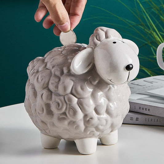 Creative Nordic Kawaiicartoon Little Sheep Piggy Bank Children's Room Desk Savings Box Decoration Coin Storage Animal Ornament