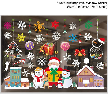 1 مجموعة سانتا كلوز ثلج الأيائل ملصقات نافذة ندفة الثلج كهرباء الجدار ملصق 2023 عيد الميلاد الديكور للمنزل السنة الجديدة