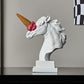 Harz-Pferdekopf mit Eiscreme-Statuenfiguren, klassische römische griechische Skulptur, Inneneinrichtung, moderne Kunst, Ornament, Dekoration 