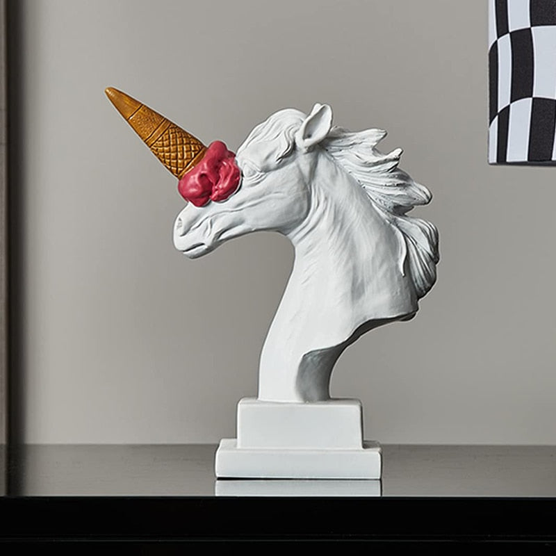Tête de cheval en résine avec Statue de crème glacée, Figurines, Sculpture grecque romaine classique, décoration d'intérieur, Art moderne 