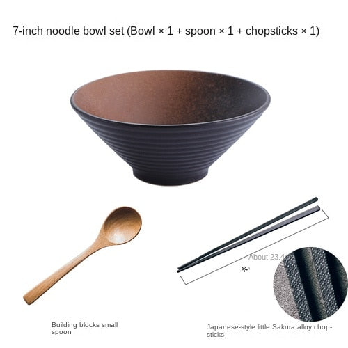 Japanese creative tableware set, commercial bamboo hat ceramic bowl, household large ramen, rice, noodles, soup bowl