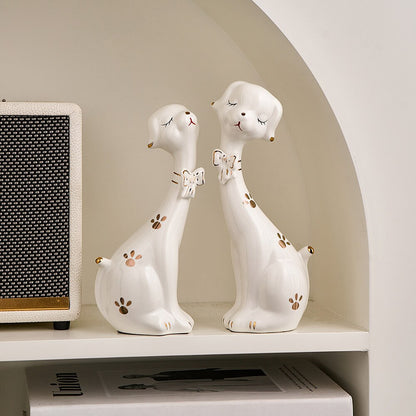 الإبداعية 2 قطعة التماثيل الكلب الخزف ديكور المنزل الحرف السرير الجدول الحلي جميل مكتب لكمبيوتر المكتب الديكور هدية