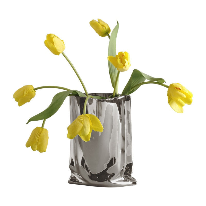 Luksusowy ceramiczny srebrny wazon wazon galwaniczny kwiatowy salon Hotel Hotel Art Pot Decoration Akcesoria domowe