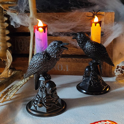 Halloween Crow Candle Light LED Resin Candlestick Lamp Horror Halloween Party Props Raven Candle Light Gothic Decoration