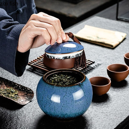 Keramik teh caddy penyimpanan tangki teh organizer disegel toples toples