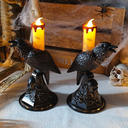 Halloween Crow Candle Light LED Resin Candlestick Lamp Horror Halloween Party Props Raven Candle Light Gothic Decoration