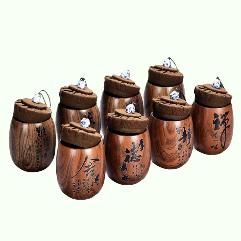 Small Purple Sand Tea Caddy Imitation Wood Grain Ceramic Jar Sealed Jar Storage Tank Tea Box Tea Container Tea Organizer Tea Can