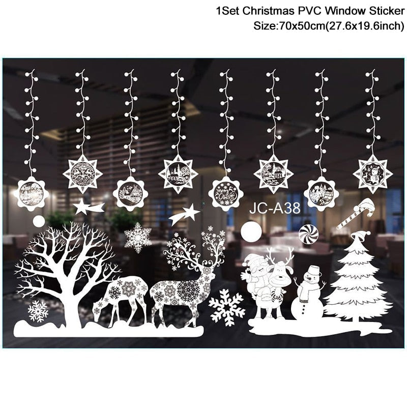 1 مجموعة سانتا كلوز ثلج الأيائل ملصقات نافذة ندفة الثلج كهرباء الجدار ملصق 2023 عيد الميلاد الديكور للمنزل السنة الجديدة