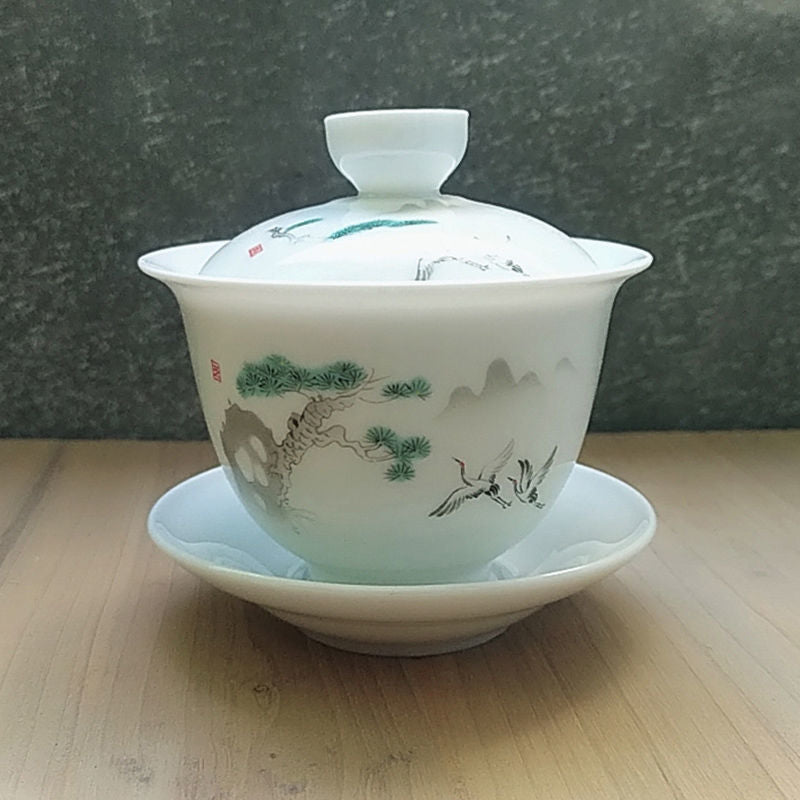 Seramik Gaiwan Jingdezhen Çin Kungfu Teaset Üç Yetenekler Çay Kase Büyük Çay Çizgisi Set Seti Ev Çay Yapıcı Çay Tören Hediye