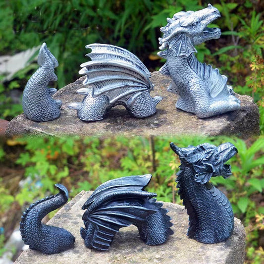 Decoraciones decorativas de resina en blanco y negro Tres sección Decoraciones de jardín de estatuas de dragón volador