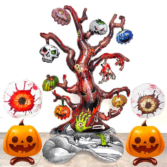 Ballon en aluminium d'arbre fantôme debout pour Halloween, boules oculaires de citrouille, décorations de fête terroriste, jouets gonflables pour enfants 