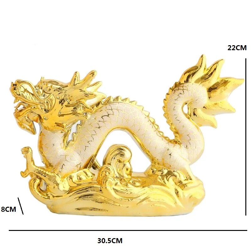 30 cm bra lycklig gyllene drake kinesisk zodiak tolv staty guld drake staty djur skulptur figurer skrivbord dekoration