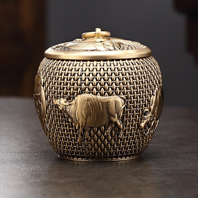Light Luxury Brass Tea Pot Household Tea Bag Storage Pot Handmade Art Teapot Pu&#39;er Tea Storage Pot Living Room Decoration