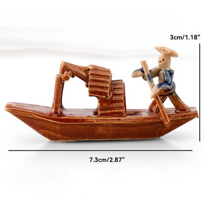 Keramik-Fischerboot-Figuren für Aquarium, Landschaft, Bonsai, Steingarten, Ornament, Dekoration, Feengarten, Heimdekoration 