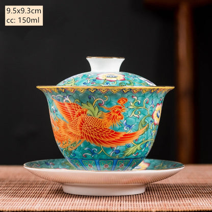 Ceramica sancai gaiwan ciotola drago e phoenix master tazza di tè tazza di tè fattiera tè ciotola tè di fascia alta rispetto set di tè