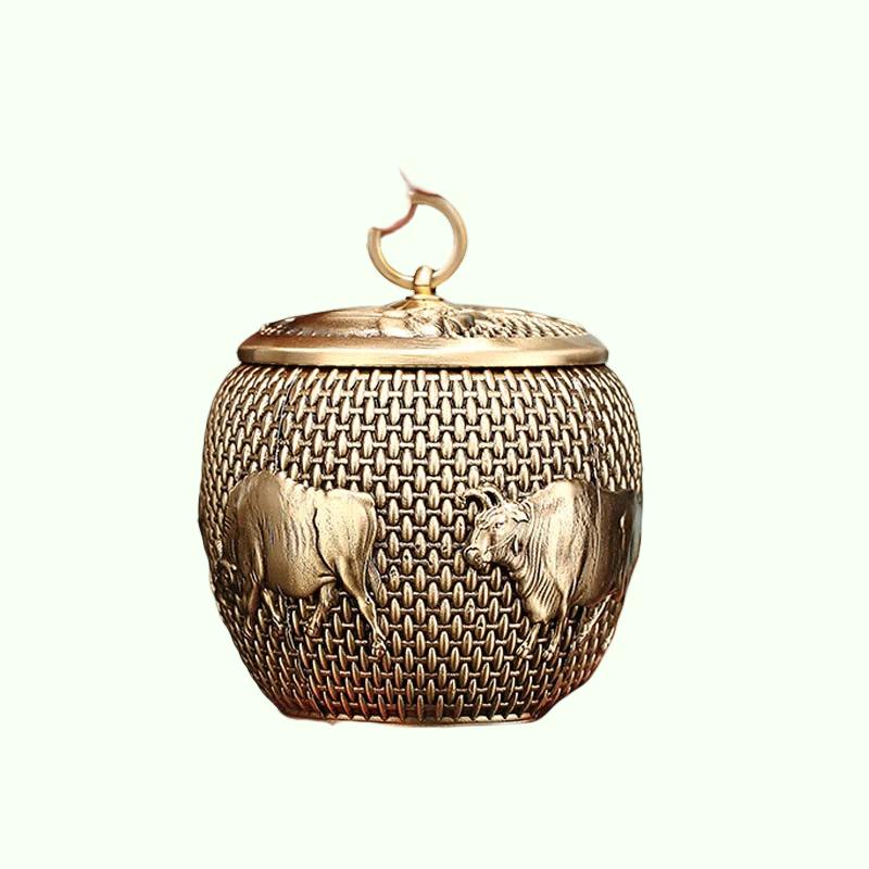 Light Luxury Brass Tea Pot Household Tea Bag Storage Pot Handmade Art Teapot Pu&#39;er Tea Storage Pot Living Room Decoration