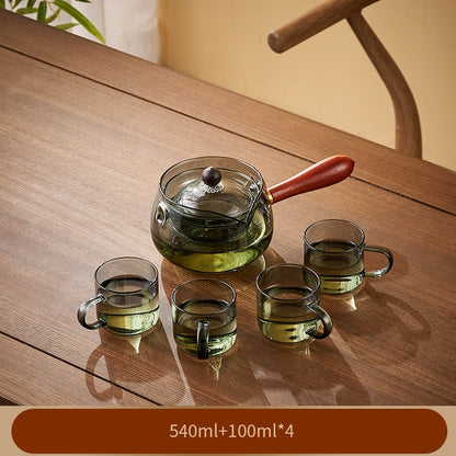 Tocchetta in vetro con manico in legno cerimonia del tè cinese per tè puro kung fu tè da tè trasparente set da tè manico il lato in vetro bollitore in vetro