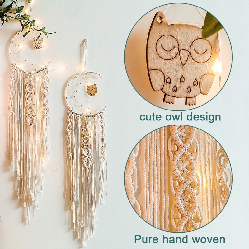 Bohemian Cotton Rope Woven Lacework Dream Catcher Home Ornament Wedding Decoration Girlfriend Gift Wind Chimes Owl Dreamcatchers