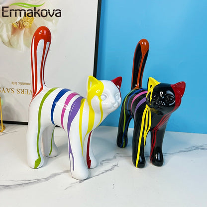 ERMAKOVA 2023 New Graffiti Cat Figurine Sculpture Desk Storage Statue Interior New RoomAbstract Art Ornament Holiday Decoration