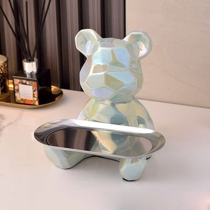 2023 Porcelain Bear Penyimpanan Dulang Nordic Creative Figurine Hiasan Porch Desk Home Hiasan Kekunci Candy Penyimpanan Rumah Hiasan