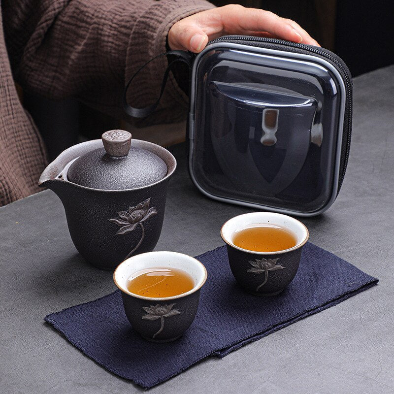 Lotus kung fu seyahat çay seti seramik çaydanlık çay fincanı gaiwan porselen çayırca su ısıtıcıları çayware setleri içecek çayı töreni