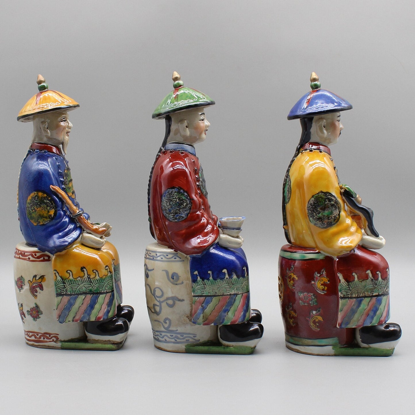 Keramisk kinesisk kejserstatue, håndmalet keramisk figur, farverigt porcelæn, boligindretning