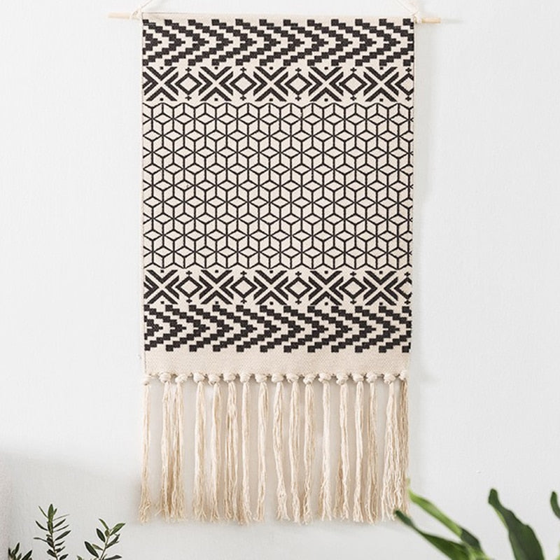 Bohemian tapiserie makrame nástěnná závěsy domácí výzdoba bavlněná prádlo střapce ručně tkané geometrické plátno umění na pozadí tapiserie